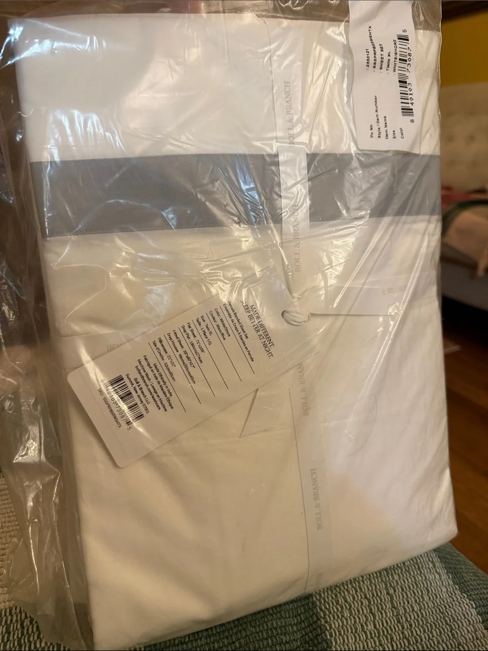 Boll & Branch white/shore Percale Banded Sheet Set twin XL